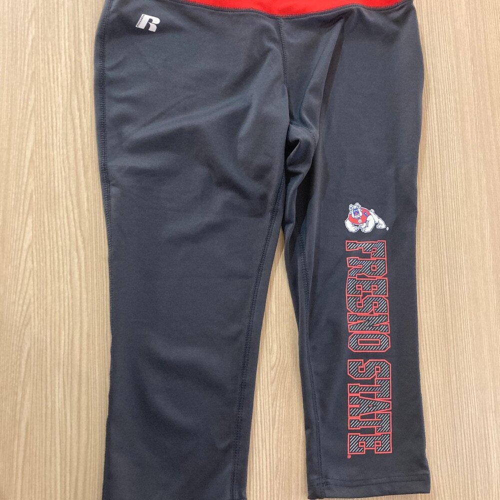 Fresno State Bulldogs Leggings Womens Small 3/5 Russell Gray with Red Waistband